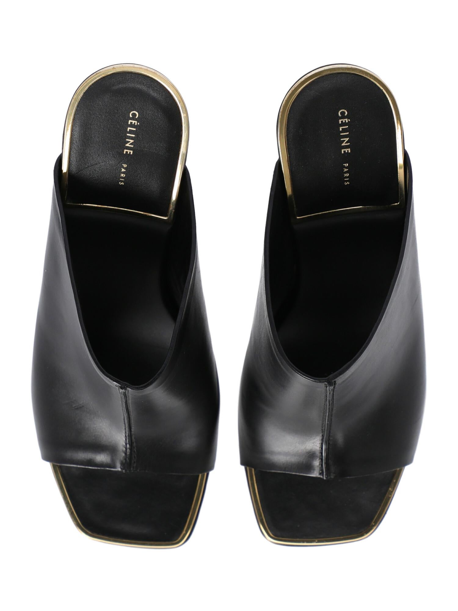 Women's Celine Women Sandals Black, Gold Leather EU 38 For Sale