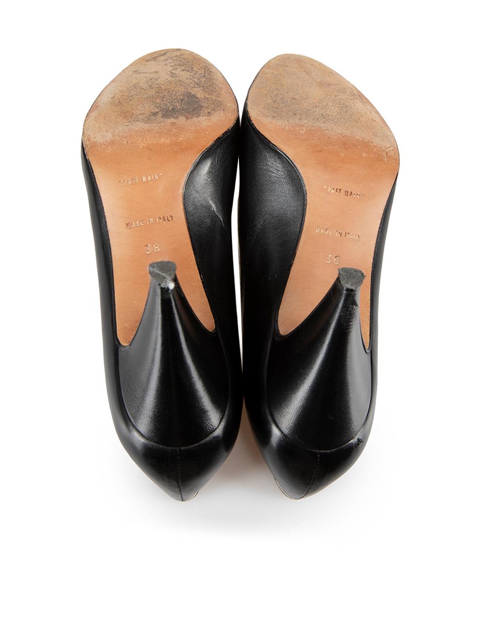 Céline Women's Black Leather Contrast Trim Peep Toe Heels For Sale 2
