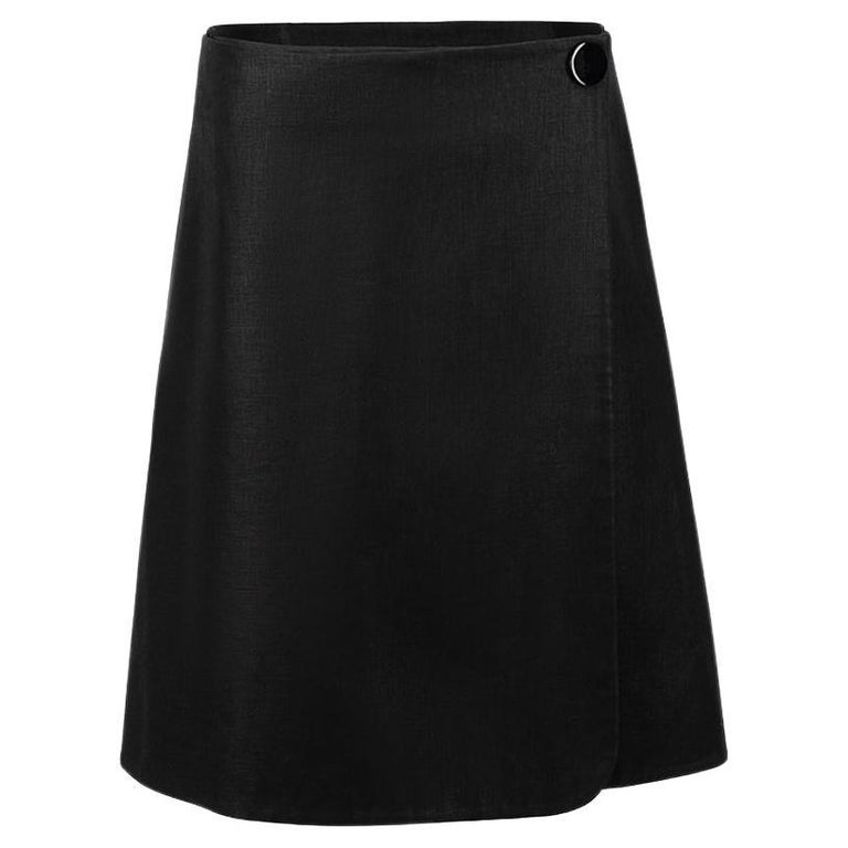 Céline Women's Black Linen Wrap Mini Skirt For Sale at 1stDibs