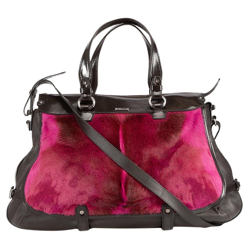 Céline Women's Black & Pink Goat Hair Panel Tote Bag