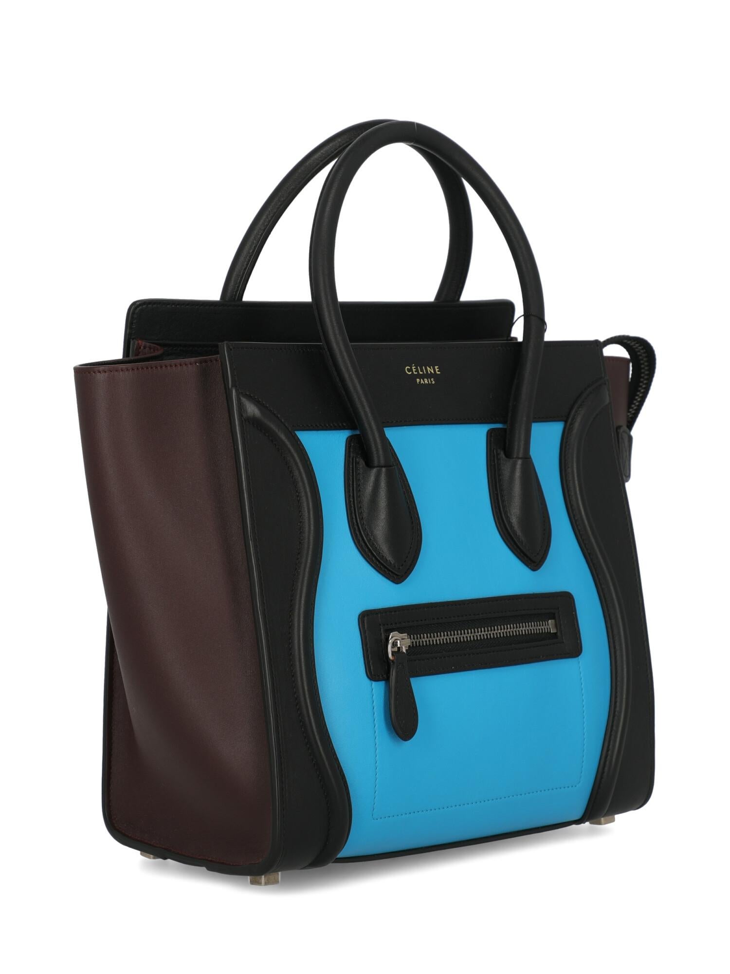 Celine Women's Handbag Luggage Black/Blue/Burgundy Leather In Excellent Condition For Sale In Milan, IT