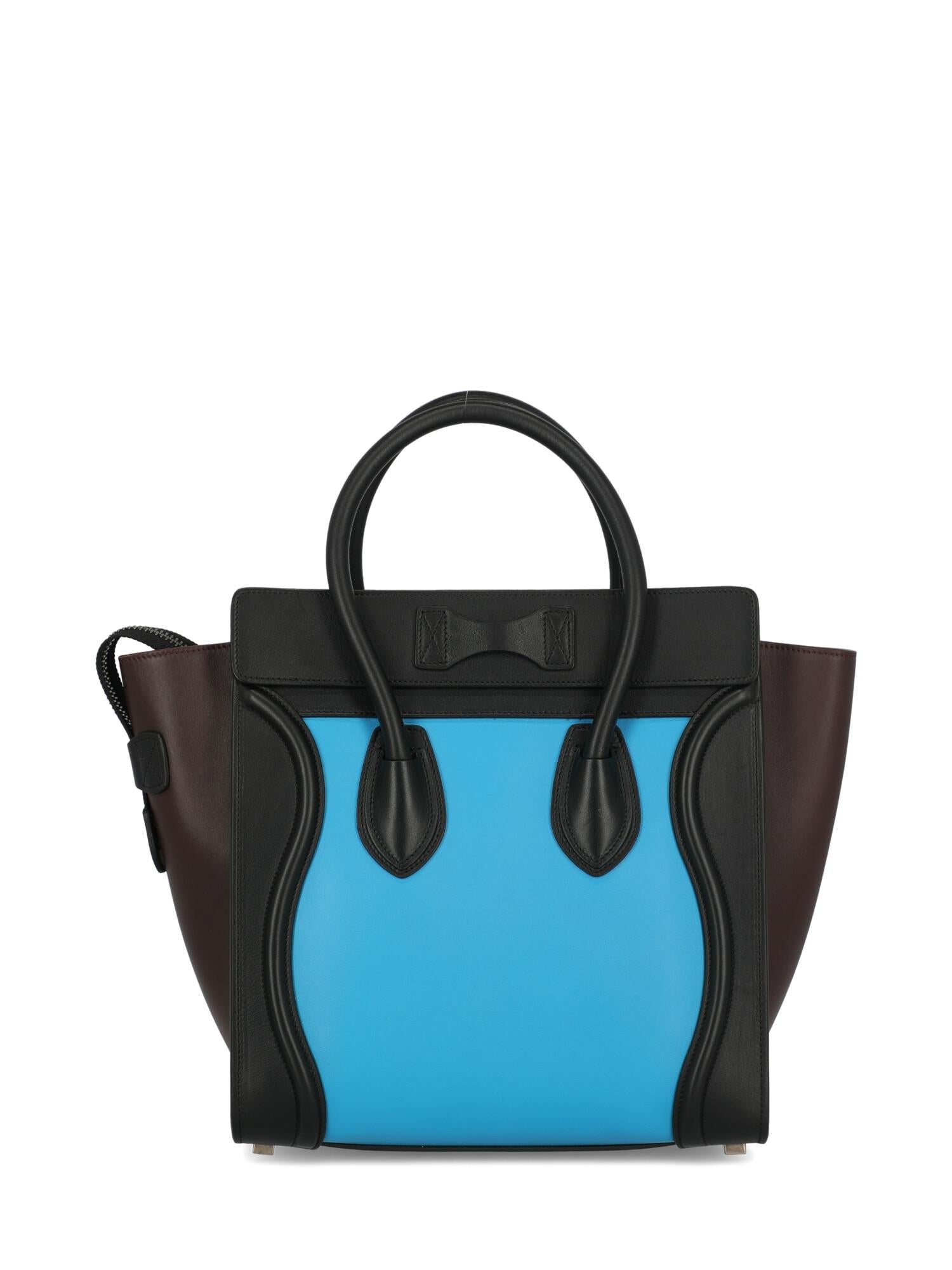 Celine Women's Handbag Luggage Black/Blue/Burgundy Leather For Sale 1