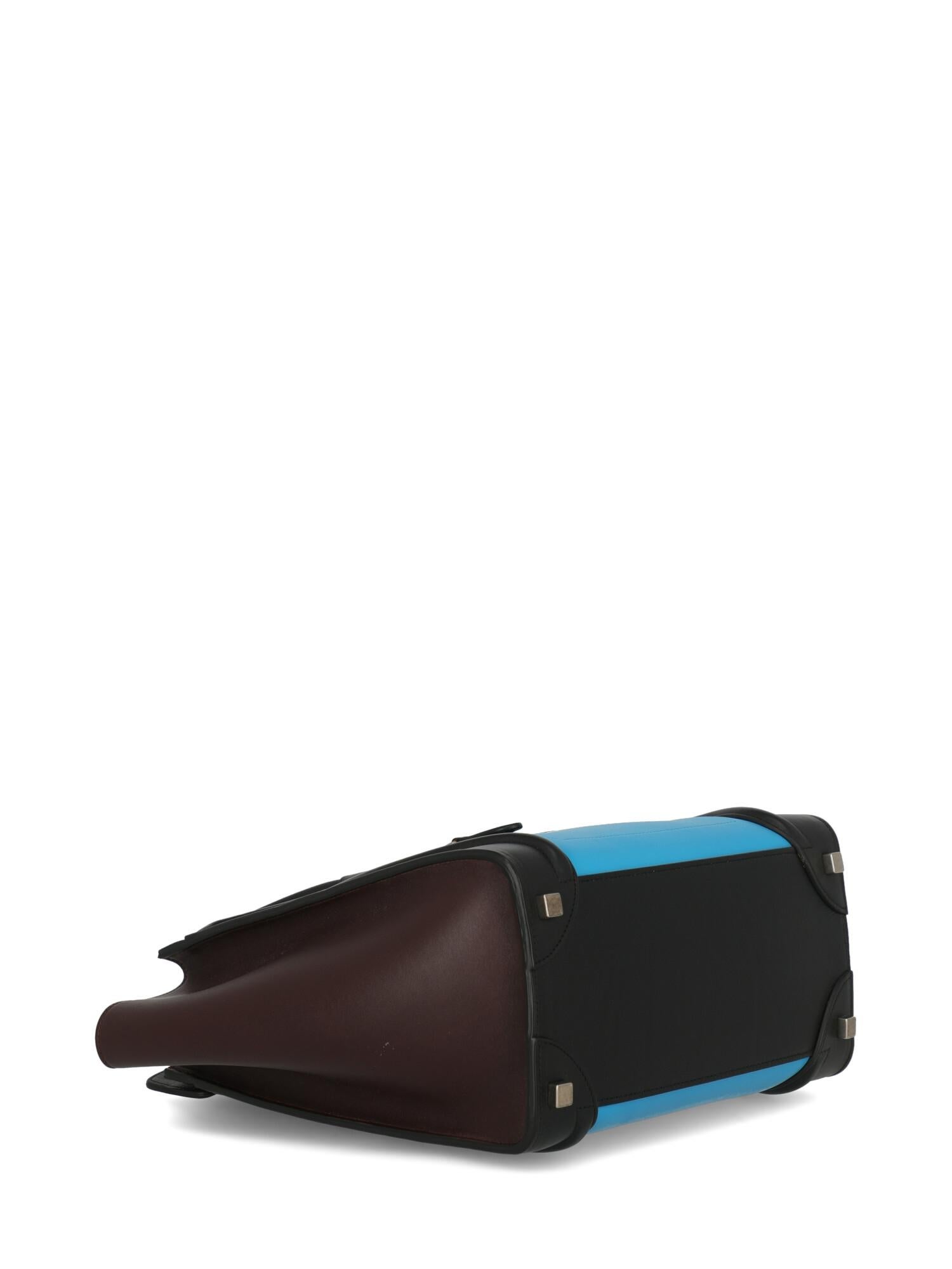 Celine Women's Handbag Luggage Black/Blue/Burgundy Leather For Sale 2
