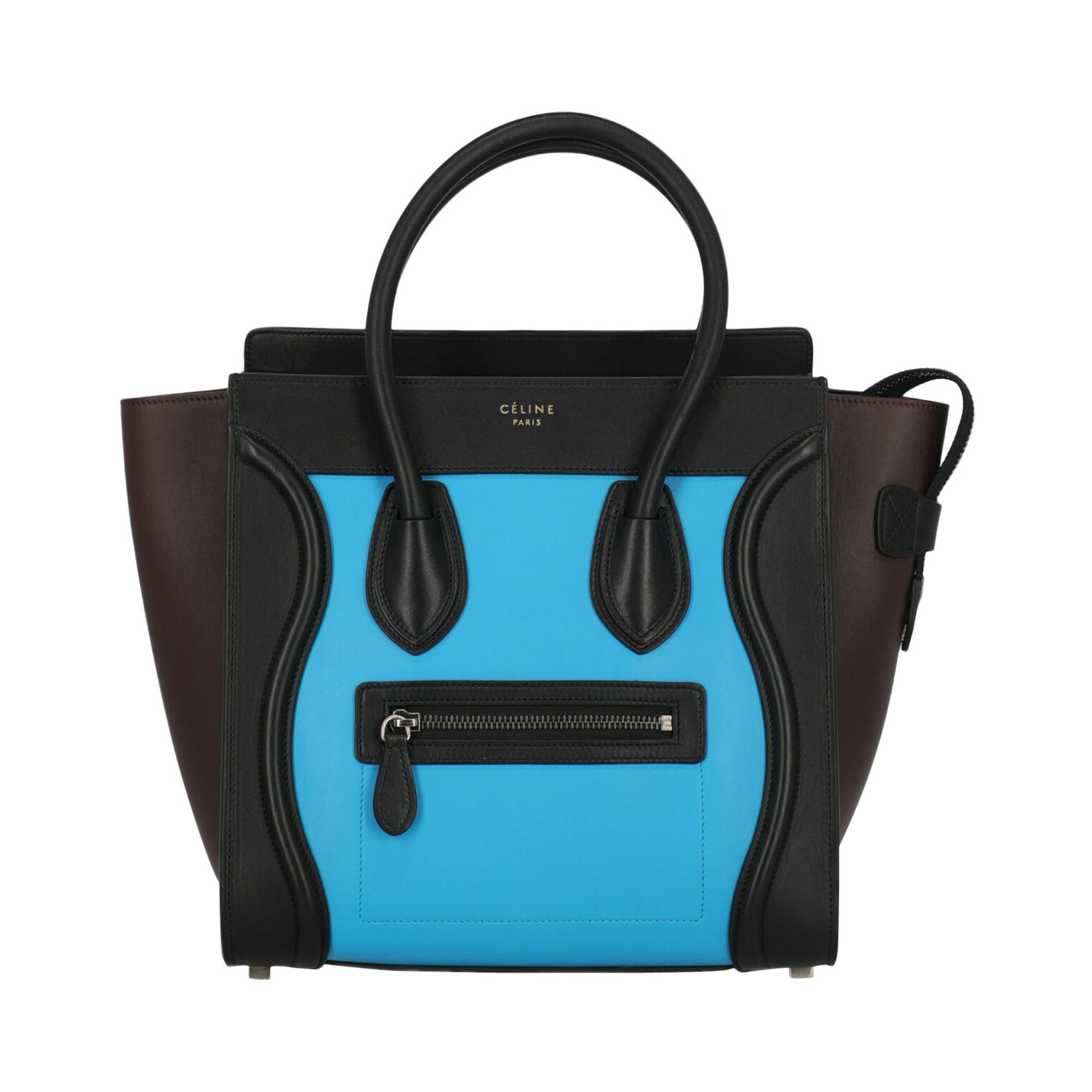 Celine Women's Handbag Luggage Black/Blue/Burgundy Leather For Sale
