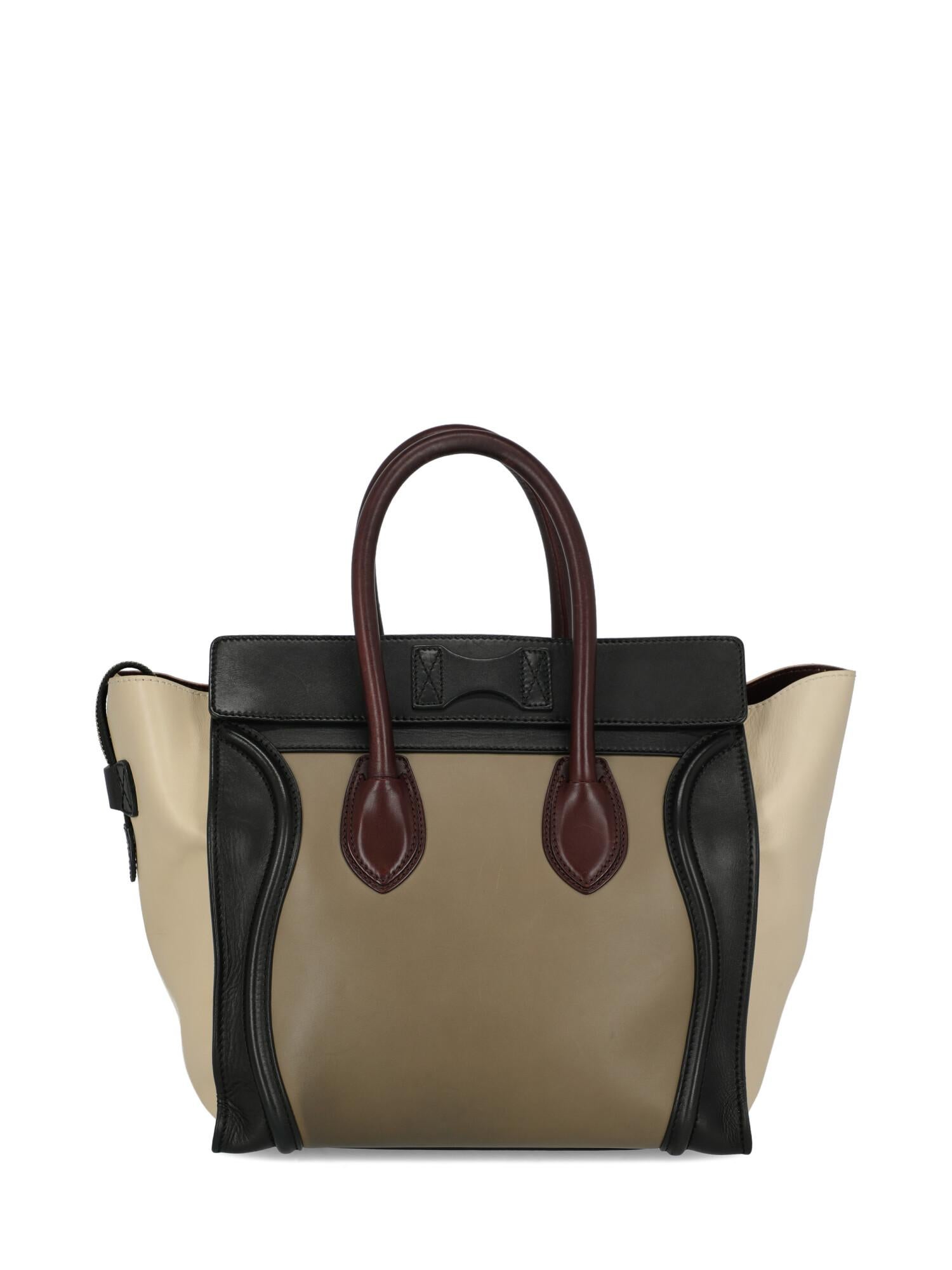 Celine Women's Luggage Black/Burgundy/Ecru Leather For Sale 1