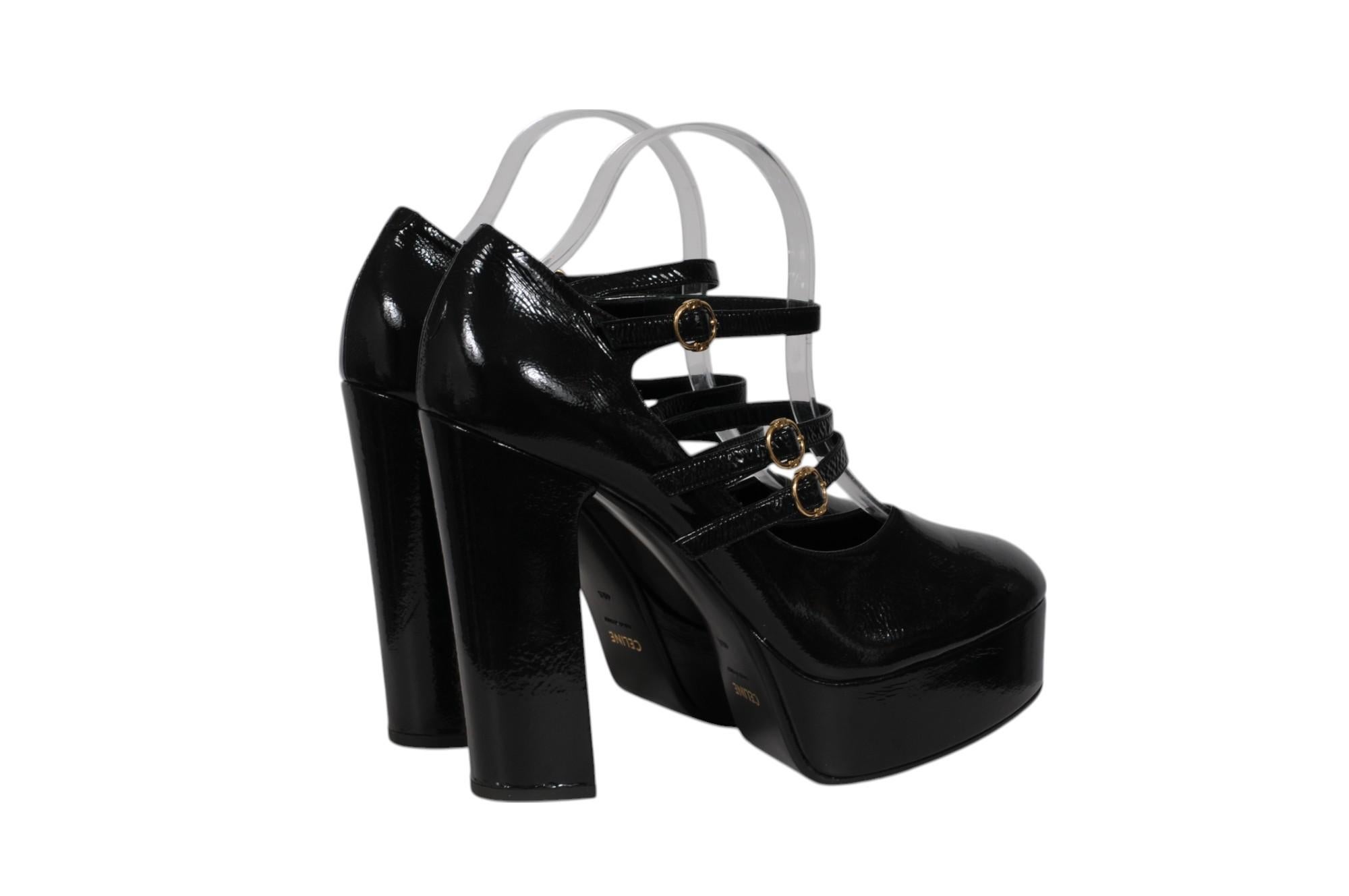 Celine Womens Melody Mary Jane Pumps US 10.5 IT 40.5 Negro charol en Excelente estado para la venta en North Miami, FL