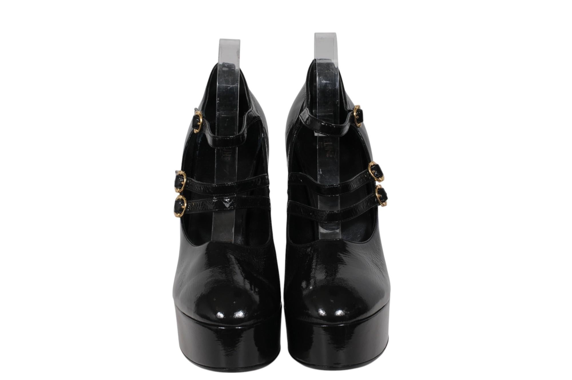 Celine Womens Melody Mary Jane Pumps US 10.5 IT 40.5 Negro charol en venta 4