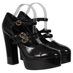 Celine Womens Melody Mary Jane Pumps US 10.5 IT 40.5 Black Patent Leather
