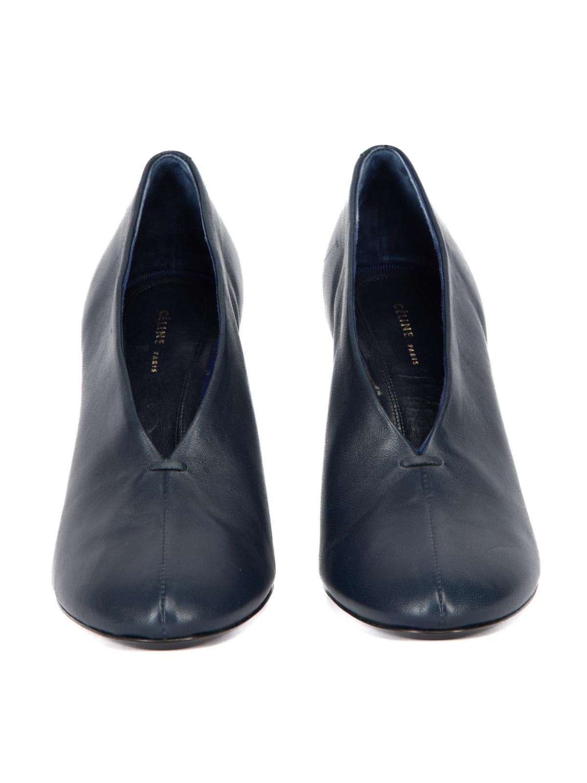 Céline Women's Navy Blue Leather Closed Toe Booties In Excellent Condition For Sale In London, GB