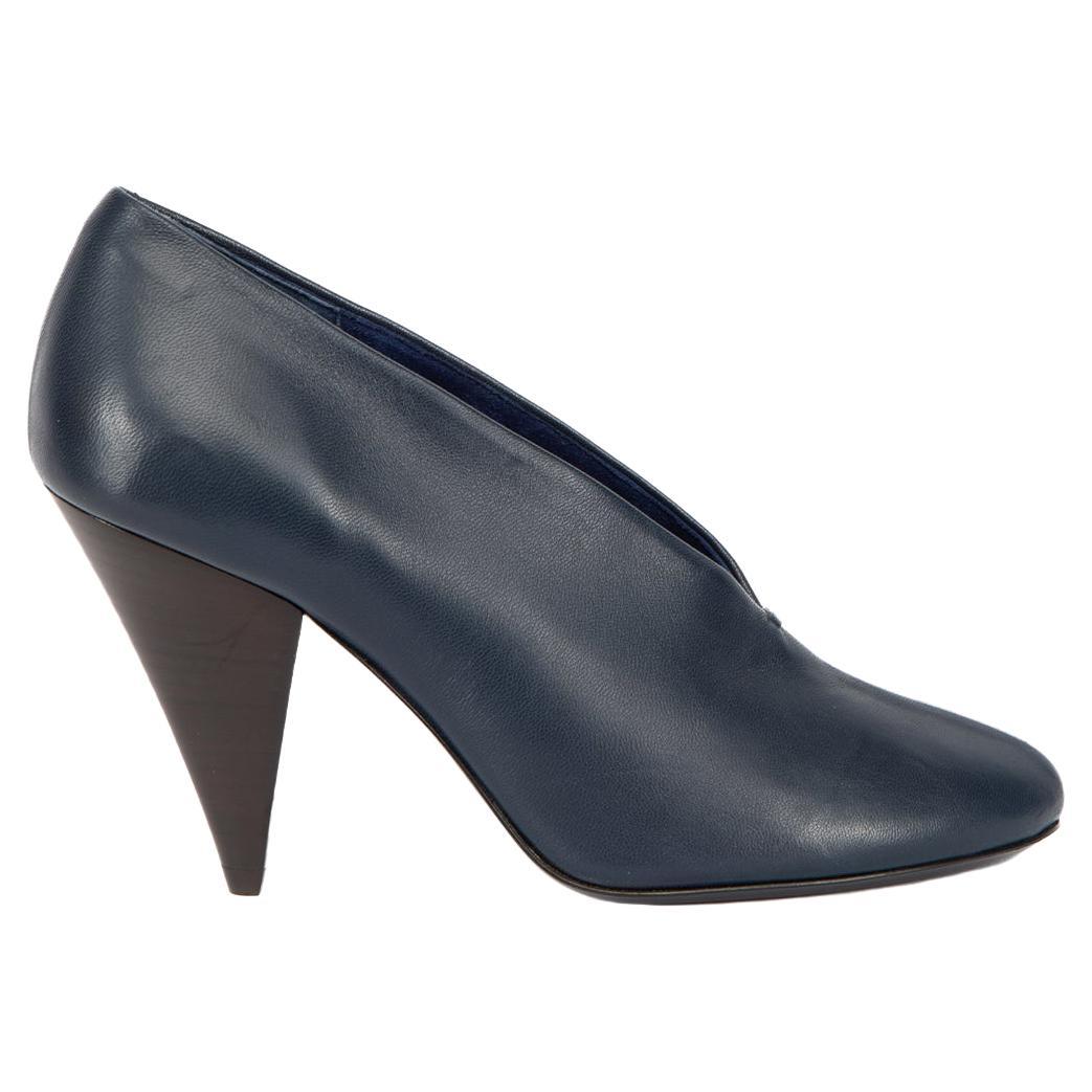 Céline Women's Navy Blue Leather Closed Toe Booties For Sale