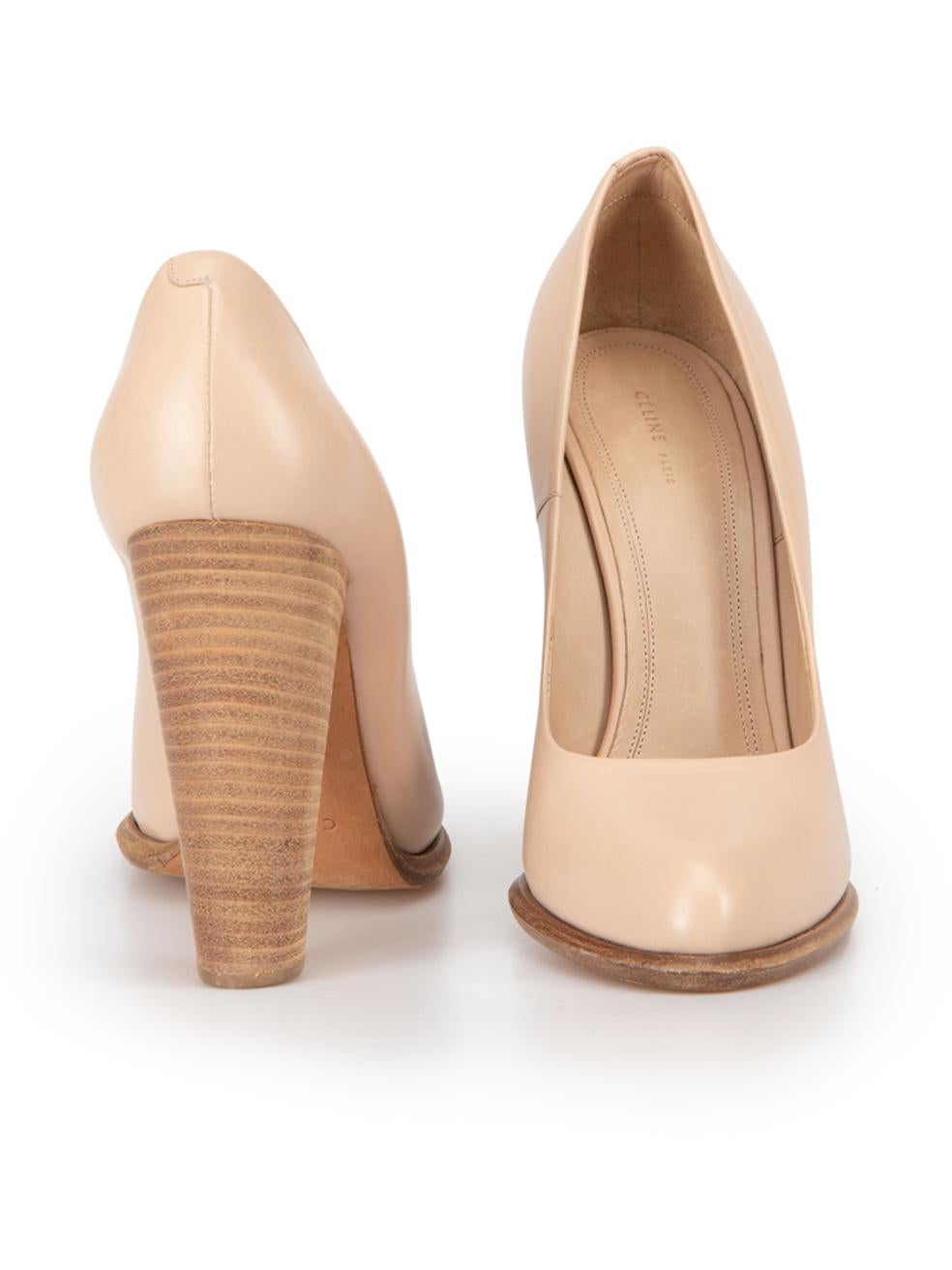 Céline Women's Nude Leather Stacked Heel Pumps In Good Condition For Sale In London, GB