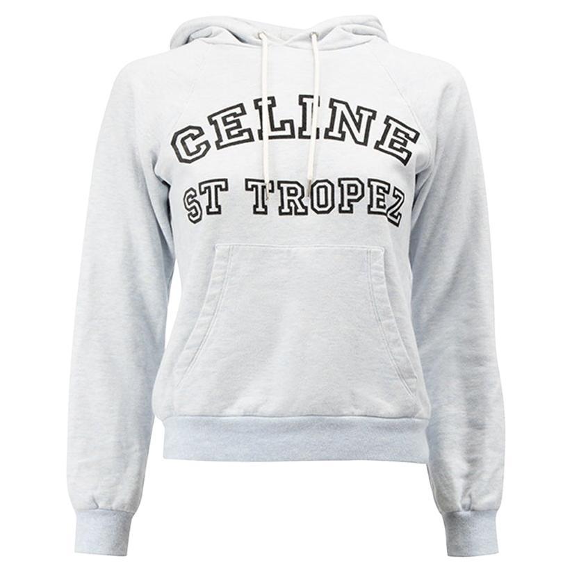 Céline Women's Pale Blue Brand Logo Hoodie For Sale