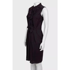 Celine Women's Purple Silk Dress, Fitted Ruffle, FR 38, 21st Century