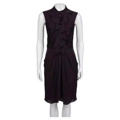 Celine Women's Purple Silk Dress, Fitted Ruffle, FR 38, 21st Century