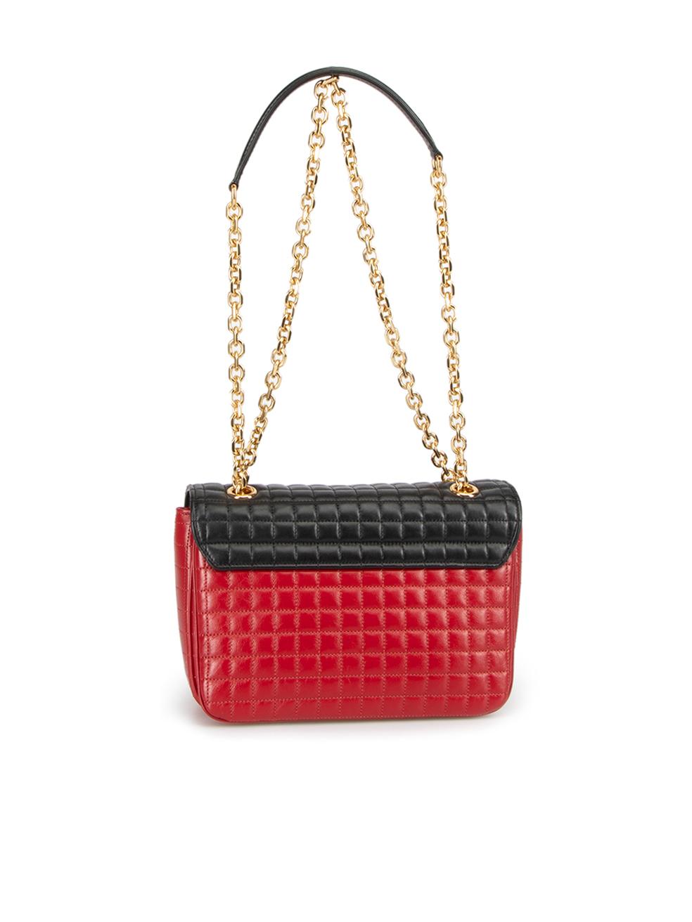 Céline Women's Red & Black Leather Quilted Chain Strap C Bag In New Condition In London, GB