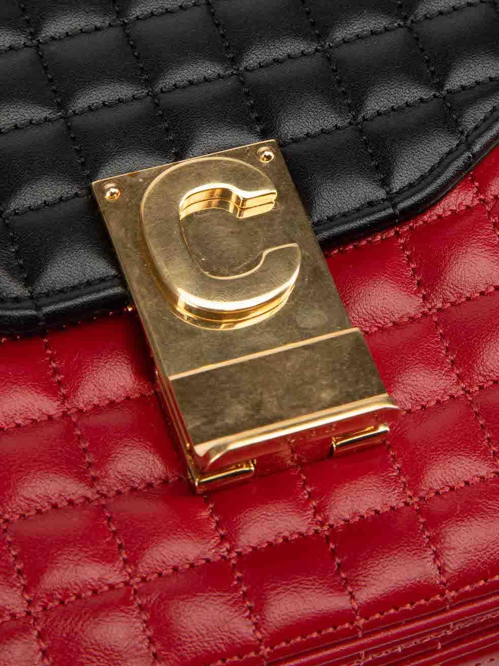 Céline Women's Red & Black Leather Quilted Chain Strap C Bag 2