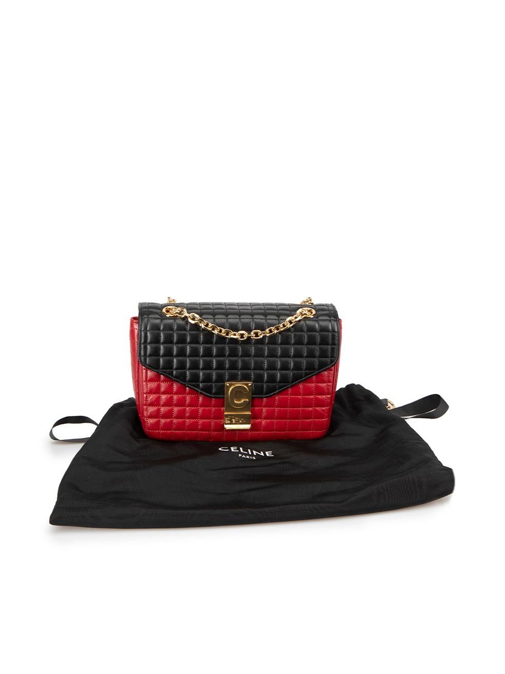 Céline Women's Red & Black Leather Quilted Chain Strap C Bag 4