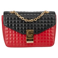 Céline Women's Red & Black Leather Quilted Chain Strap C Bag
