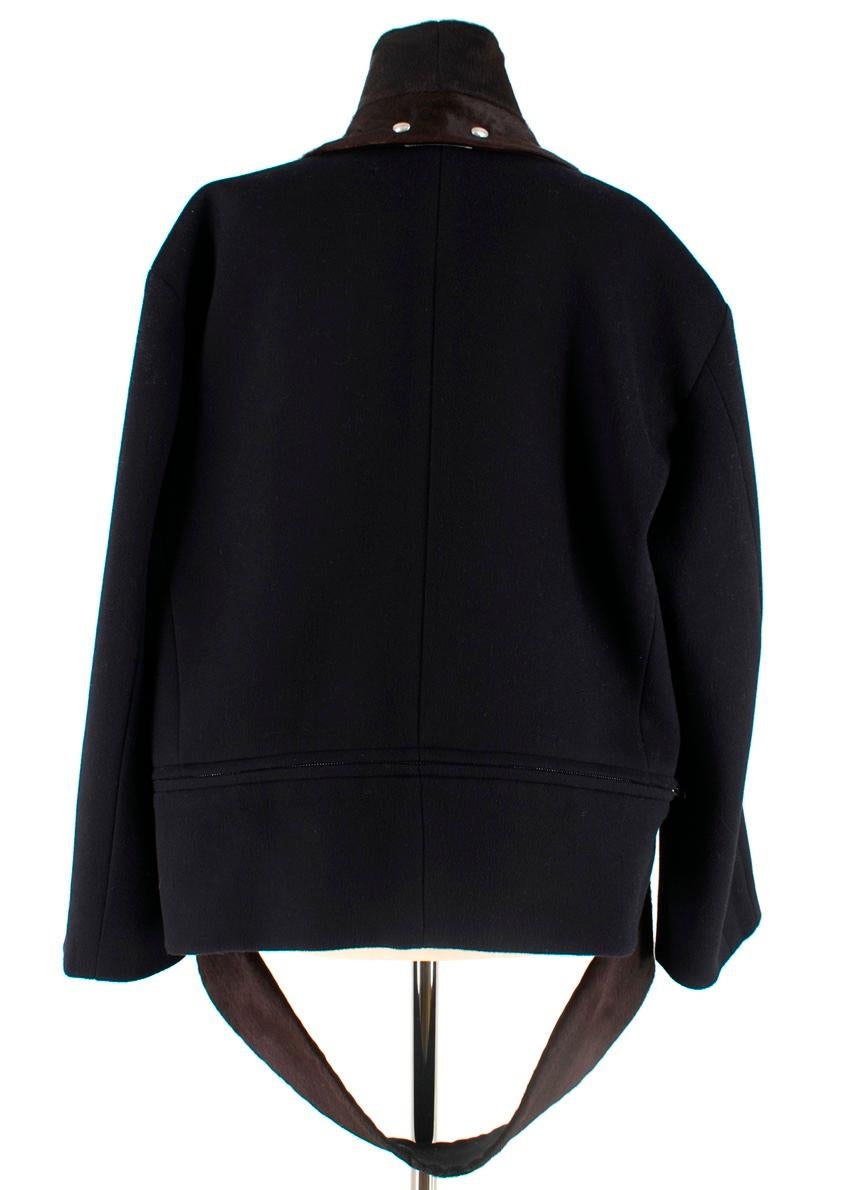 Black Celine Wool & Cashmere Blend Jacket with Leather & Fur Trim XS 36
