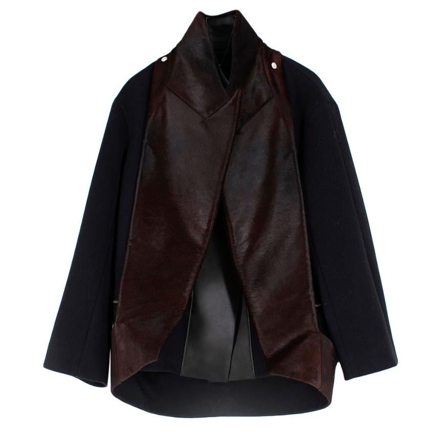 Celine Wool & Cashmere Blend Jacket with Leather & Fur Trim XS 36 In New Condition In London, GB