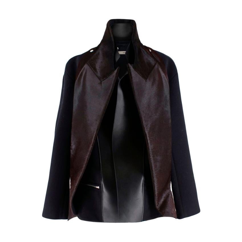 Celine Wool & Cashmere Blend Jacket with Leather & Fur Trim XS 36