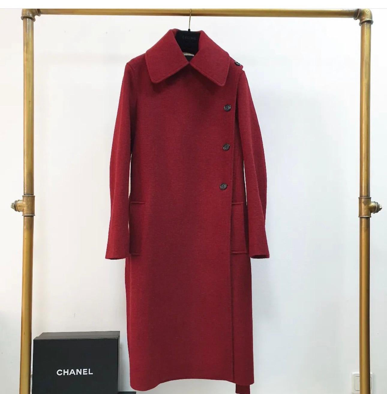 Celine Wool Colorblock Pattern Fur Coat In Good Condition In Krakow, PL