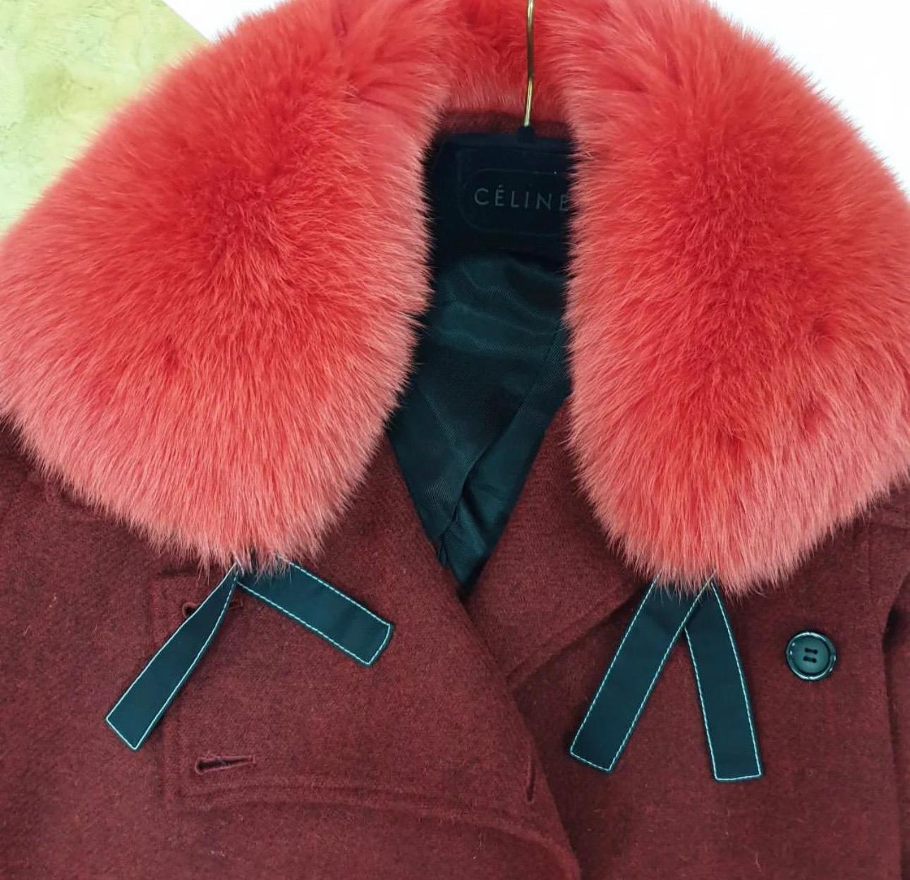 Celine Wool Colorblock Pattern Fur Coat 4