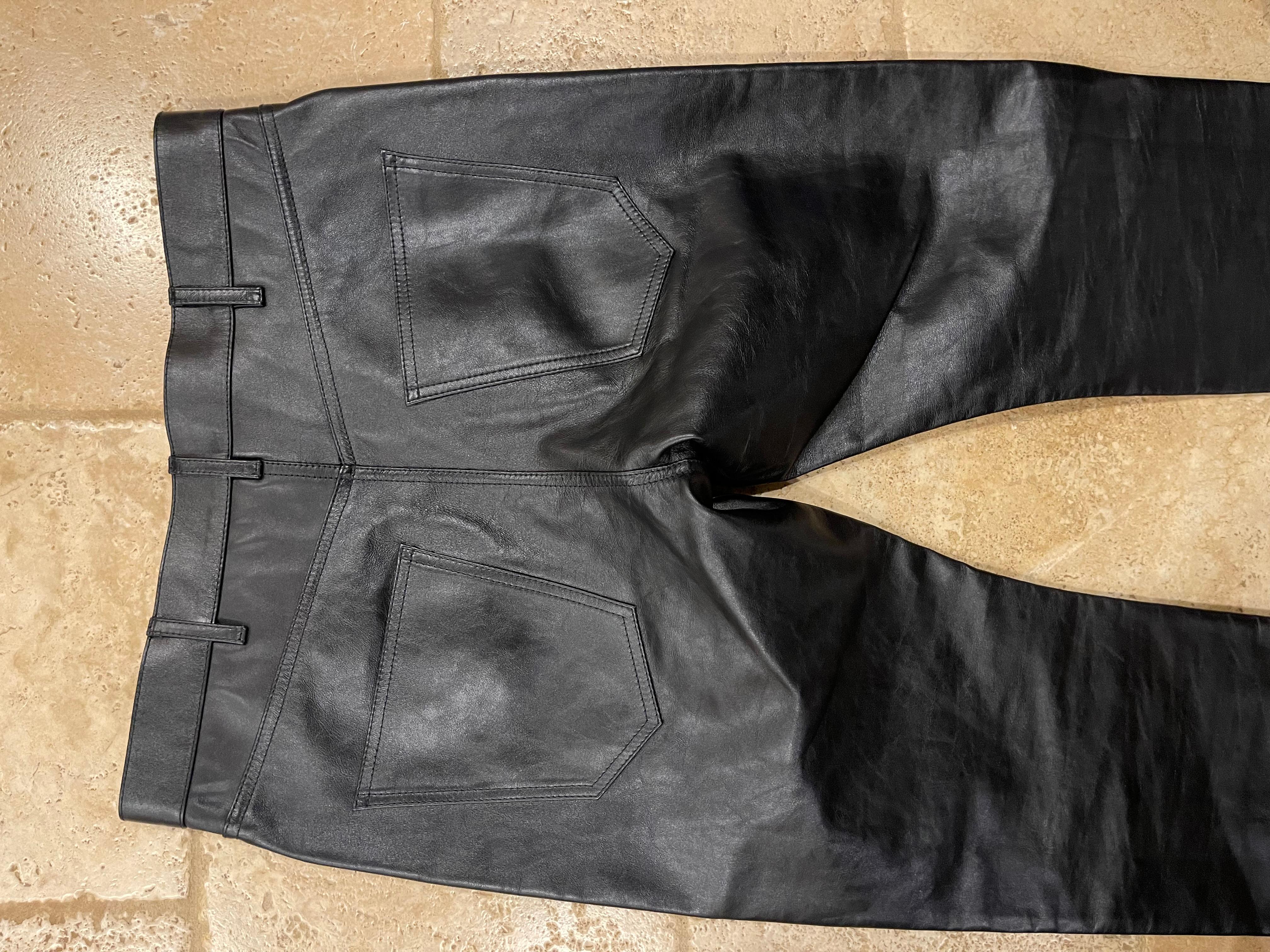 Celine x Hedi Slimane FW19 Black Calfskin Leather Pants size 32 For Sale 8