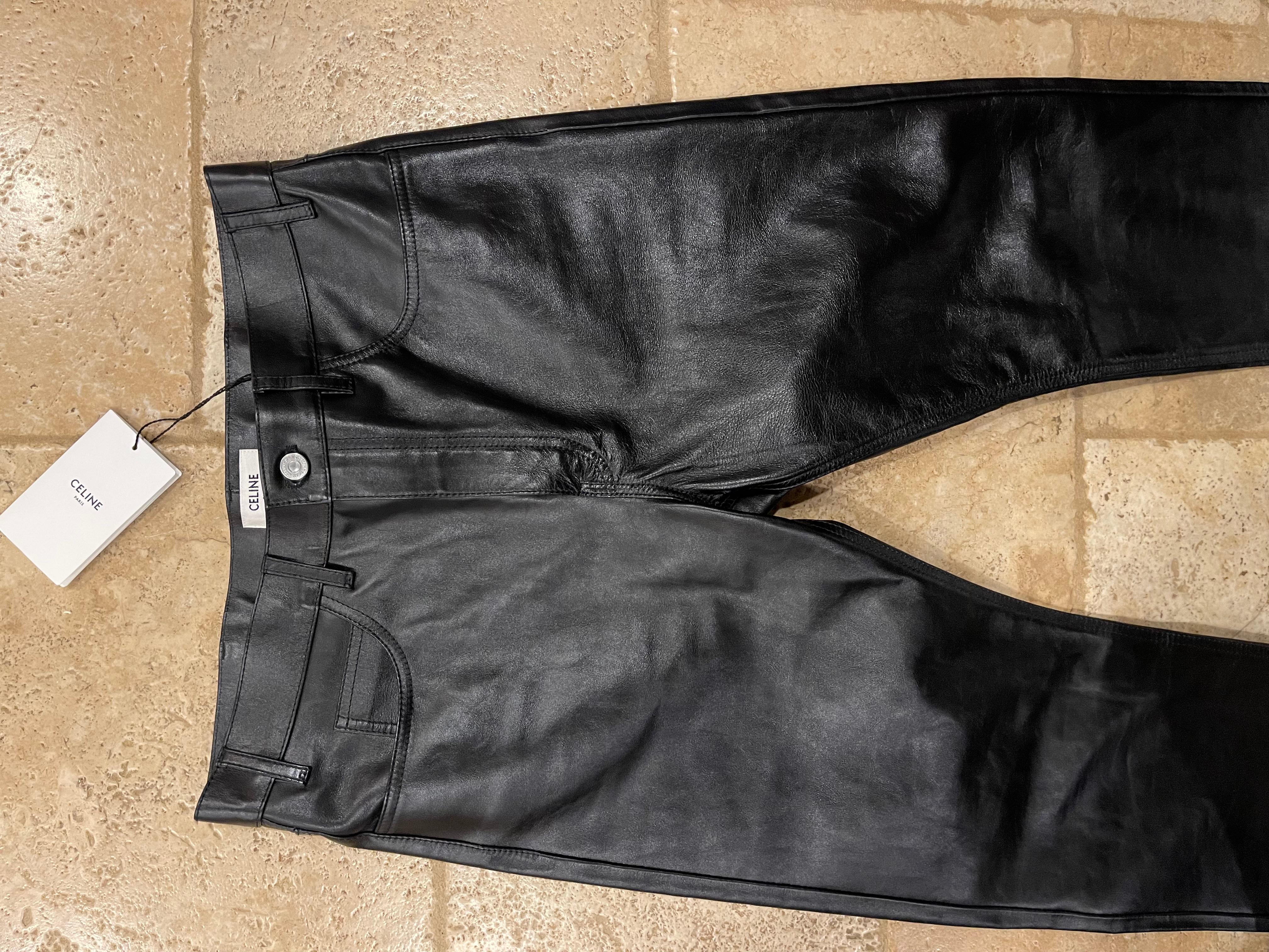 Men's Celine x Hedi Slimane FW19 Black Calfskin Leather Pants size 32 For Sale