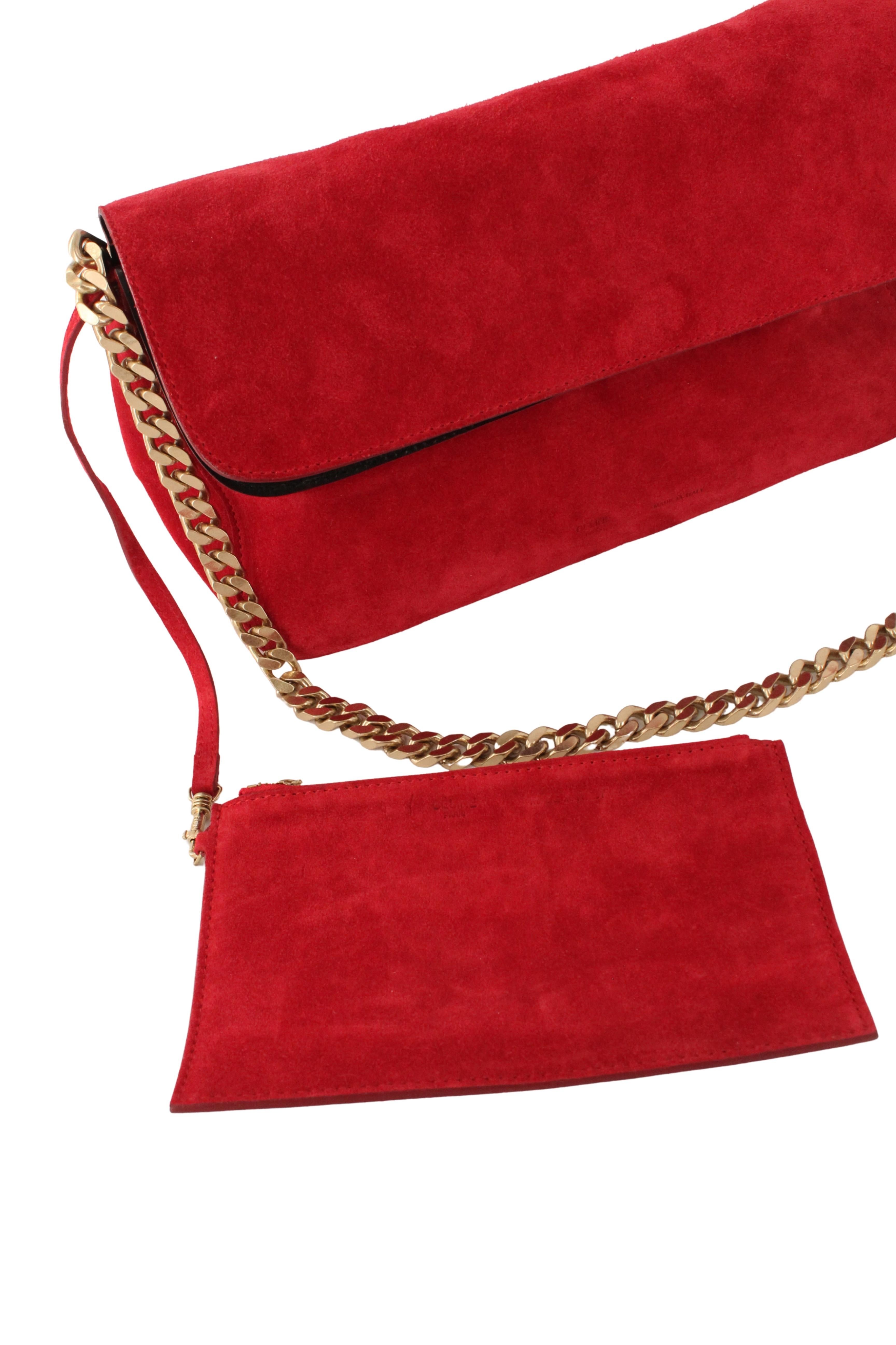 Celine x Phoebe Philo Resort 2012 Suede Hobo Gourmette Bag Gold Chain Strap en vente 5