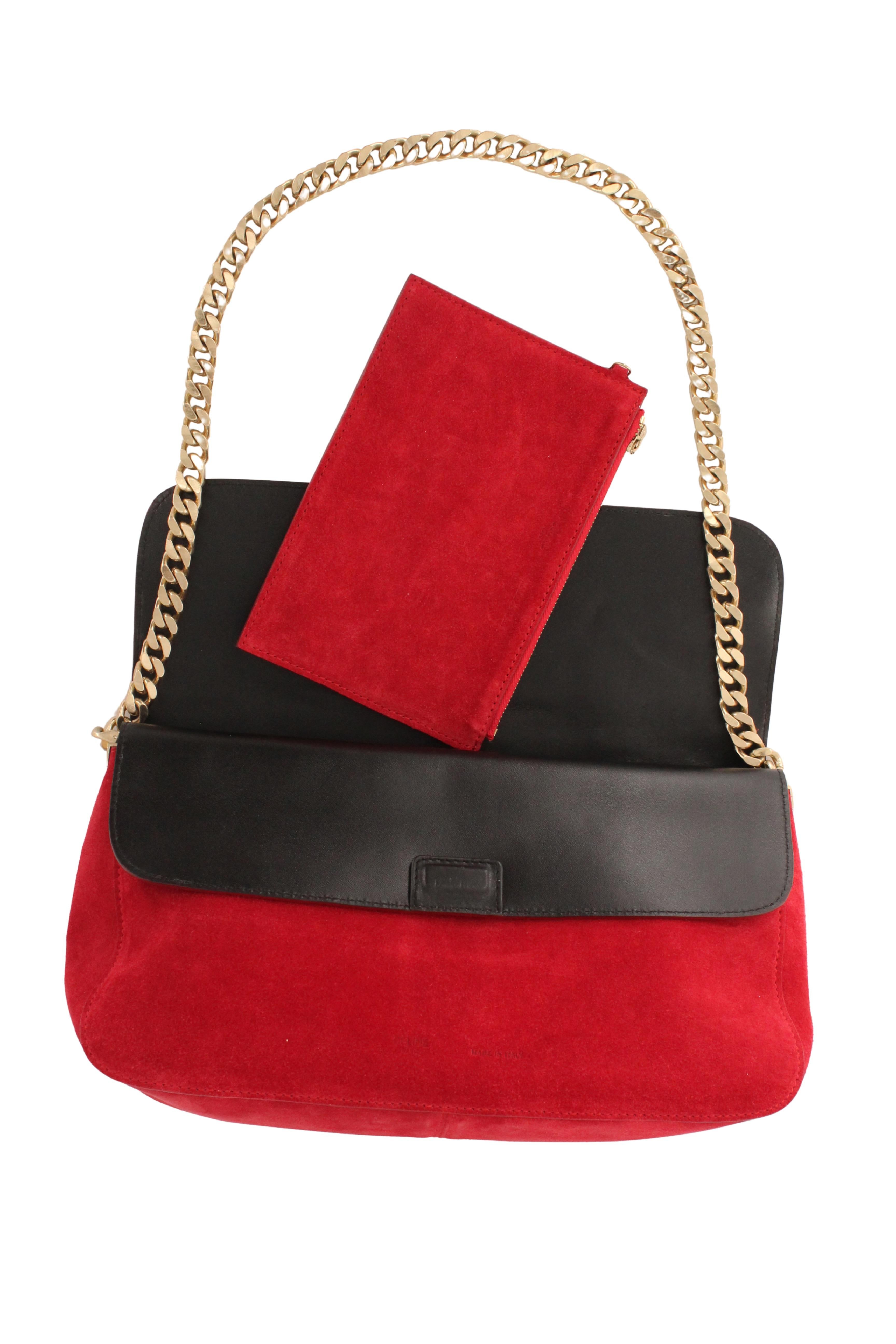 Celine x Phoebe Philo Resort 2012 Suede Hobo Gourmette Bag Gold Chain Strap en vente 7