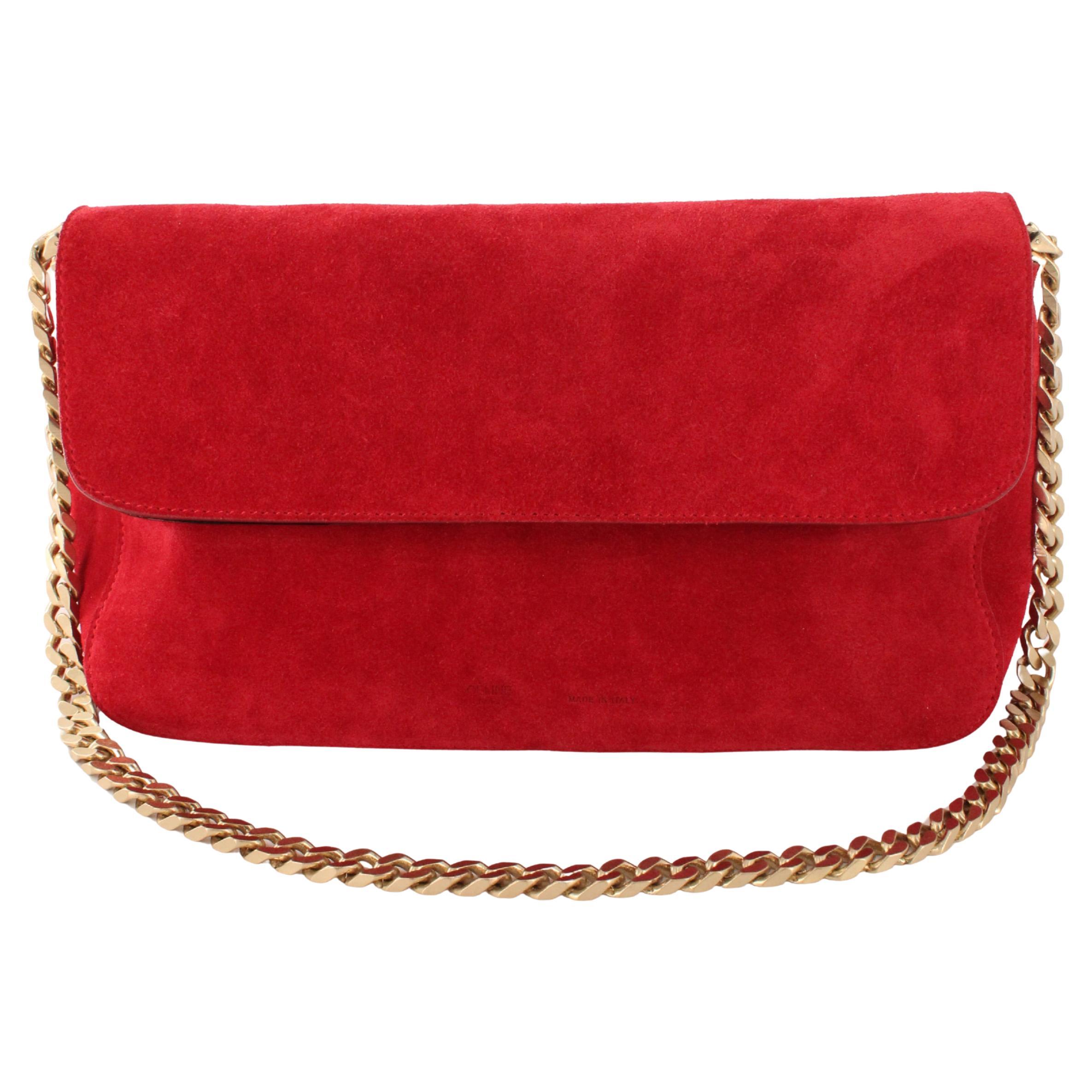 Celine x Phoebe Philo Resort 2012 Suede Hobo Gourmette Bag Gold Chain Strap en vente