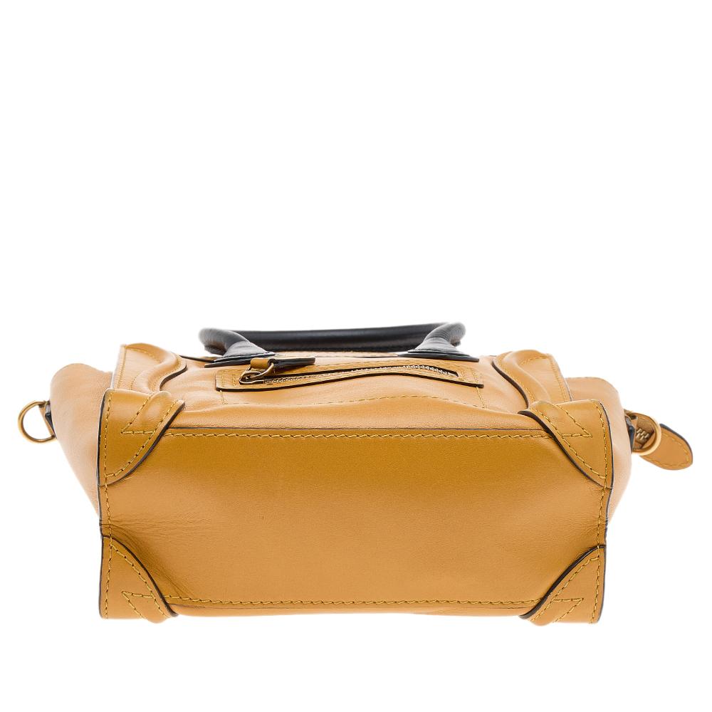 Brown Celine Yellow/Black Leather Nano Luggage Tote