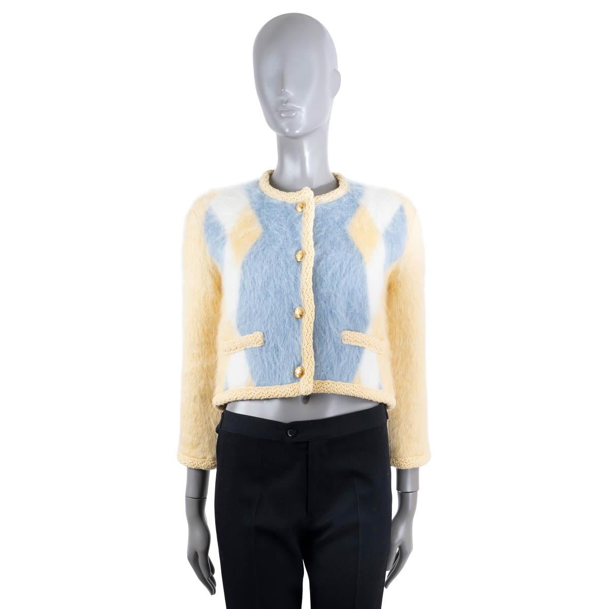 Women's CELINE yellow blue white brushed mohair 2022 CHASSEUR Jacket XS For Sale