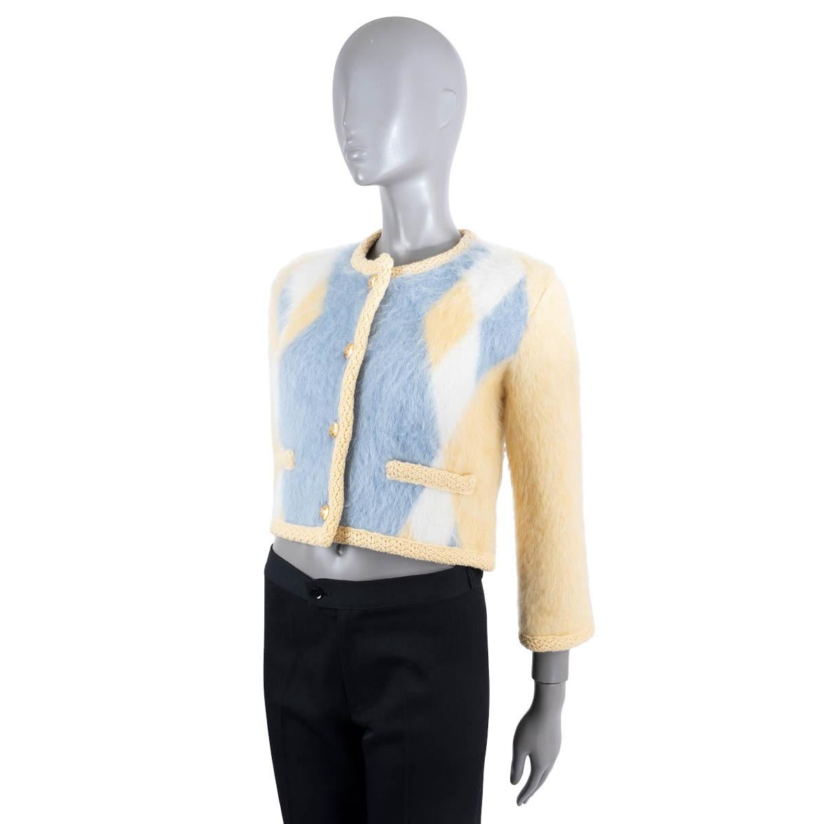 CELINE yellow blue white brushed mohair 2022 CHASSEUR Jacket XS For Sale 1
