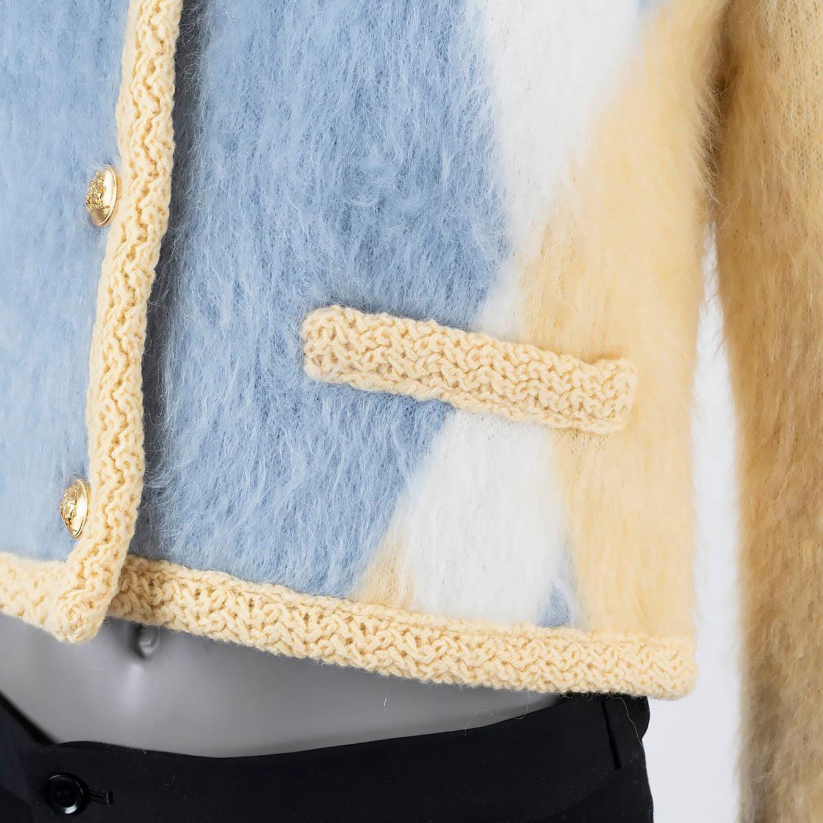 CELINE yellow blue white brushed mohair 2022 CHASSEUR Jacket XS For Sale 3