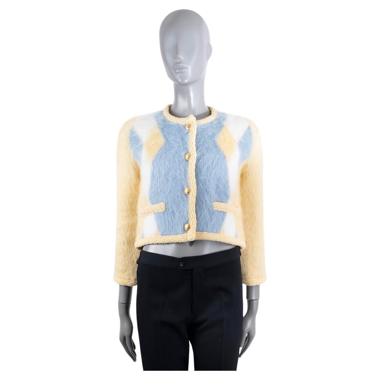 CELINE yellow blue white brushed mohair 2022 CHASSEUR Jacket XS For Sale