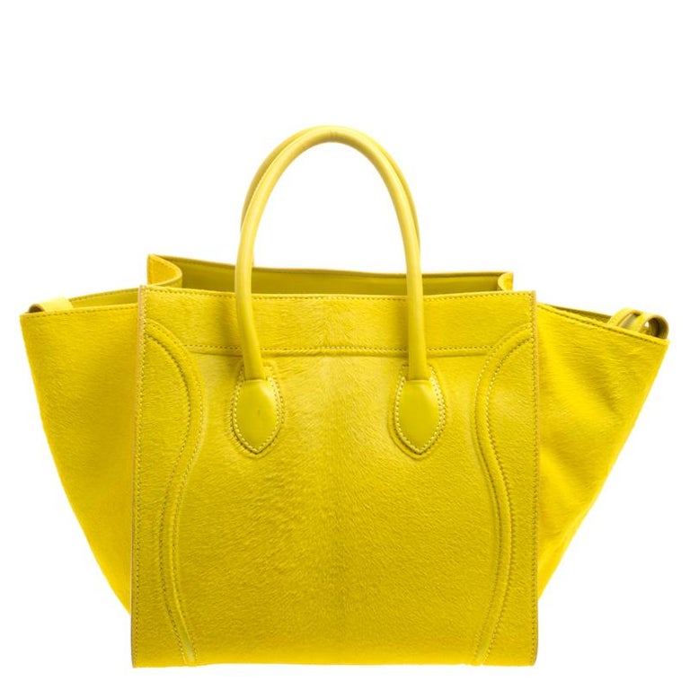Celine Yellow Calfhair and Leather Small Phantom Luggage Tote For Sale ...