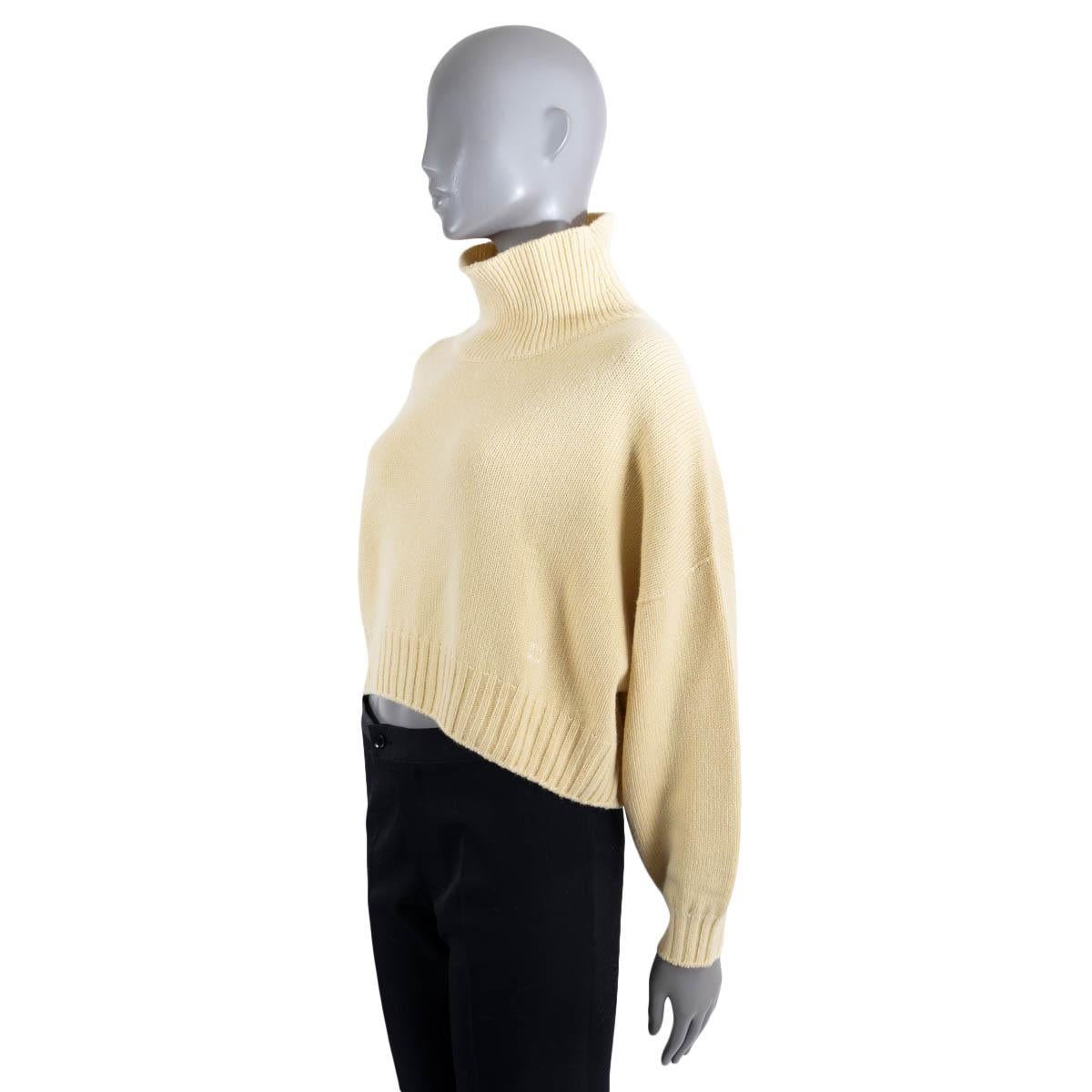 Women's CELINE yellow cashmere 2023 CROPPED HIGH NECK Sweater XS