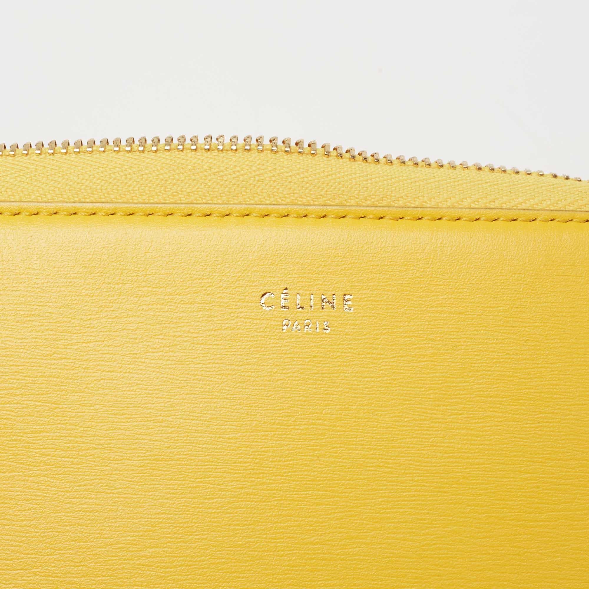 Women's Celine Yellow Leather Half Zip Multifunction Wallet