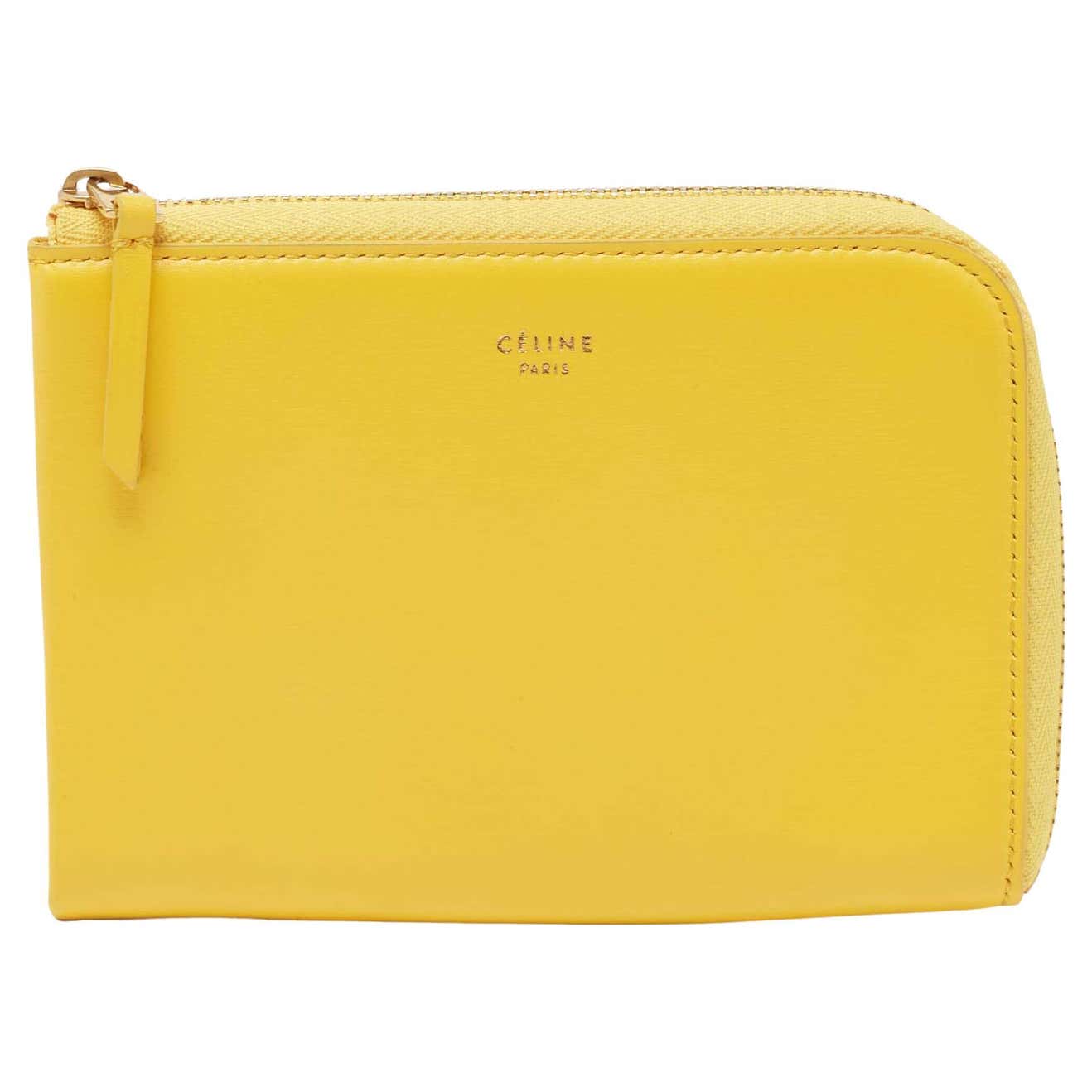 Celine Yellow Leather Half Zip Multifunction Wallet For Sale at 1stDibs