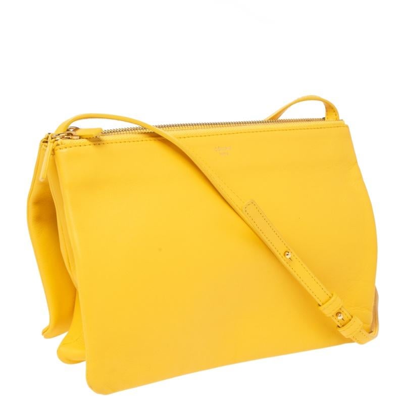 Celine Yellow Leather Large Trio Crossbody Bag 8