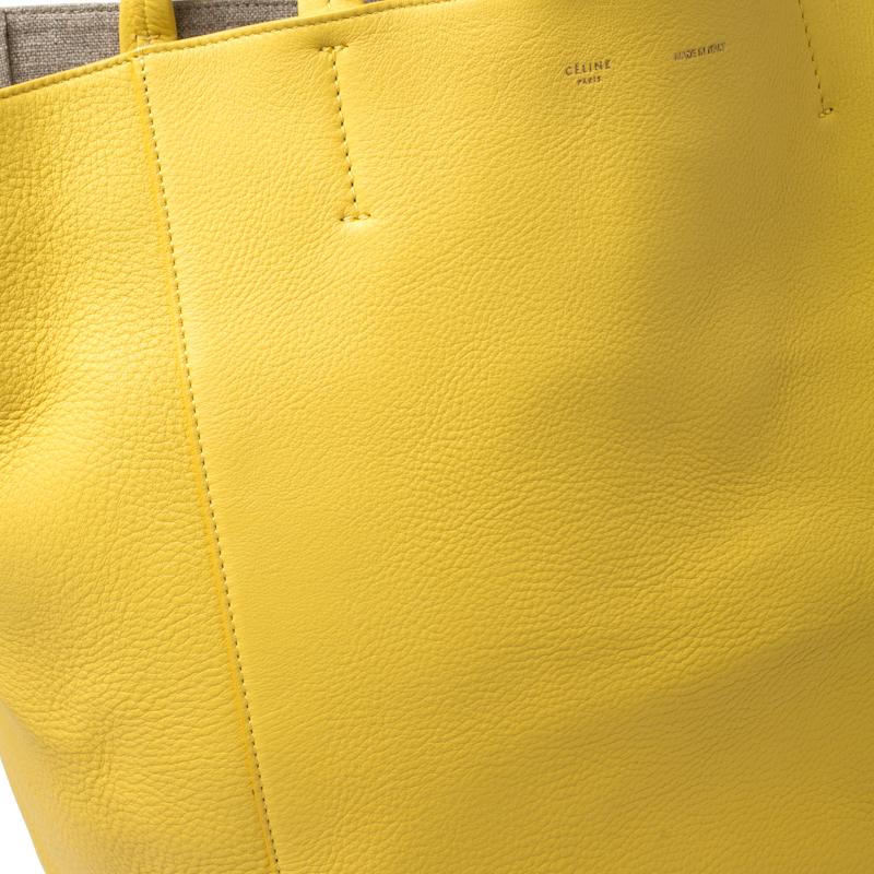 Women's Celine Yellow Leather Medium Cabas Phantom Shopper Tote