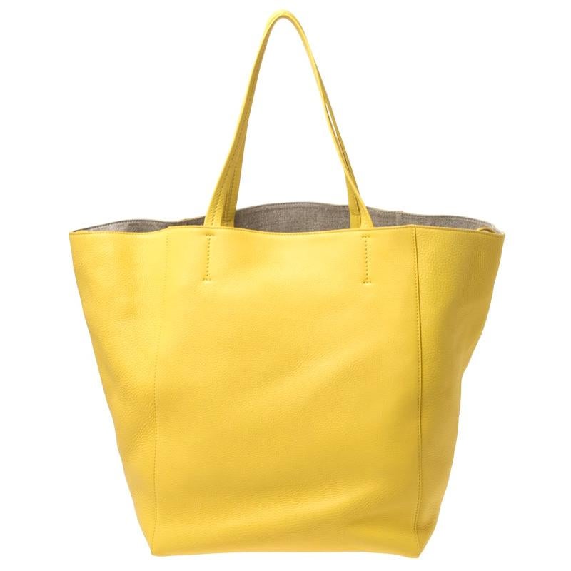 Celine Yellow Leather Medium Cabas Phantom Shopper Tote