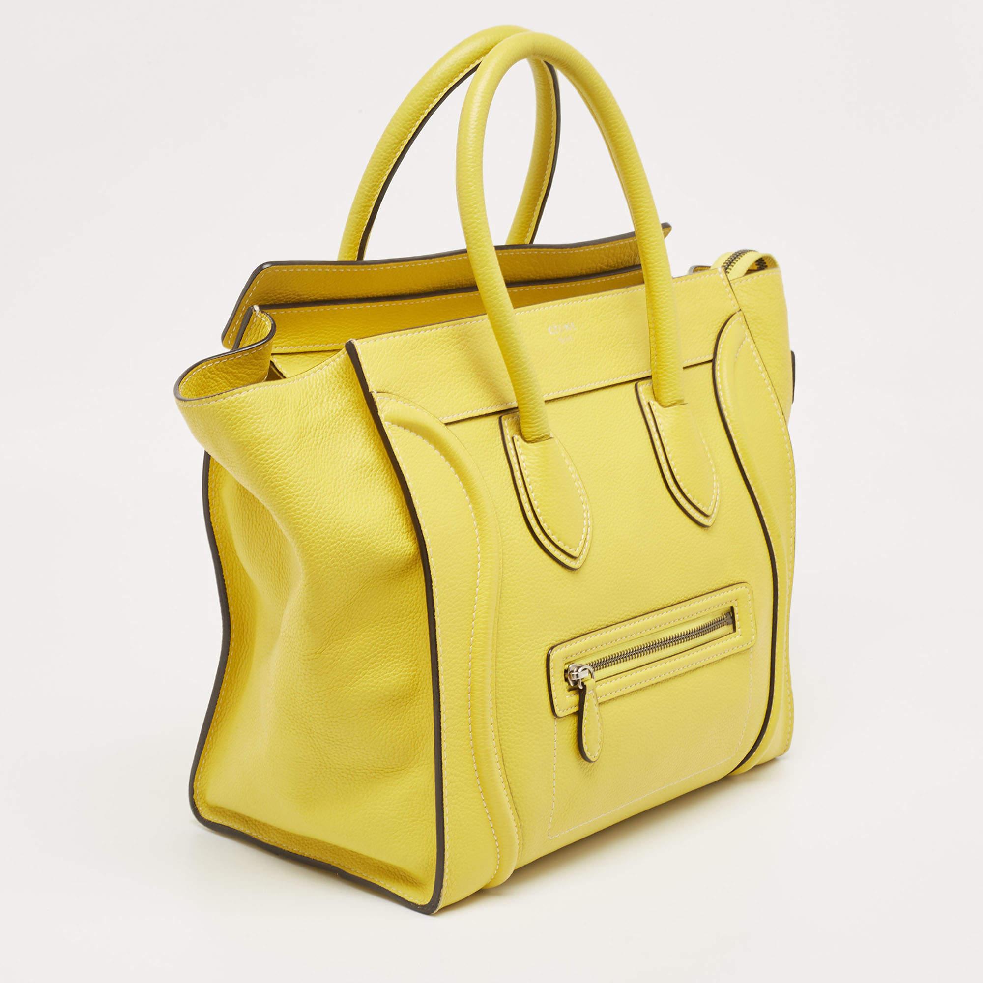 Celine Yellow Leather Mini Luggage Tote For Sale 6