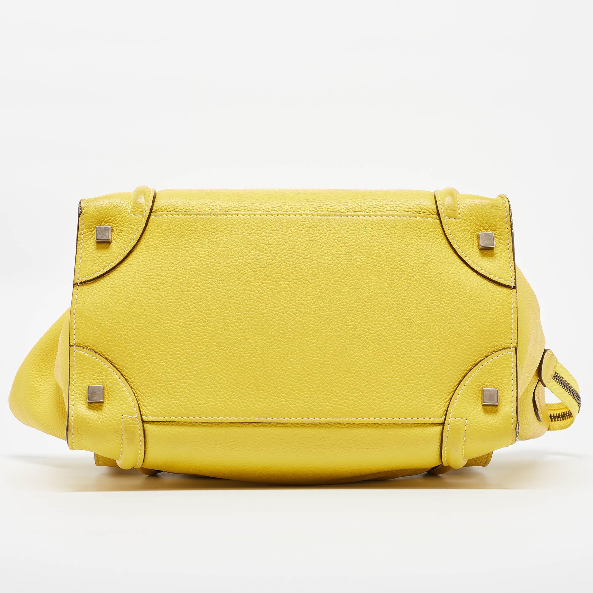 Celine Yellow Leather Mini Luggage Tote For Sale 6