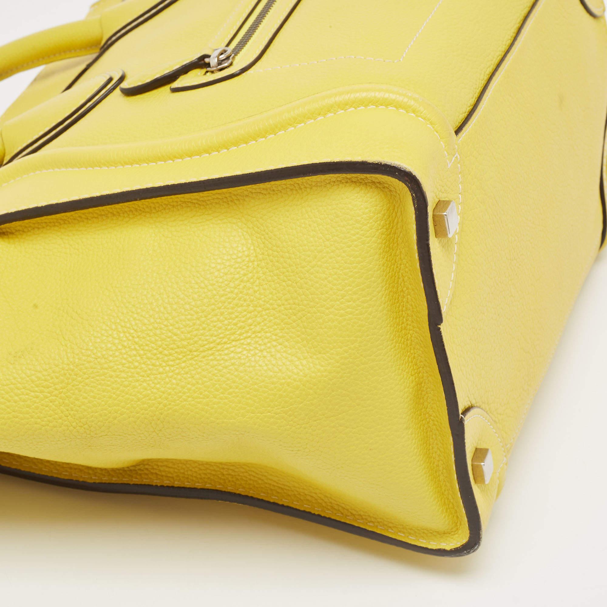 Celine Yellow Leather Mini Luggage Tote For Sale 8
