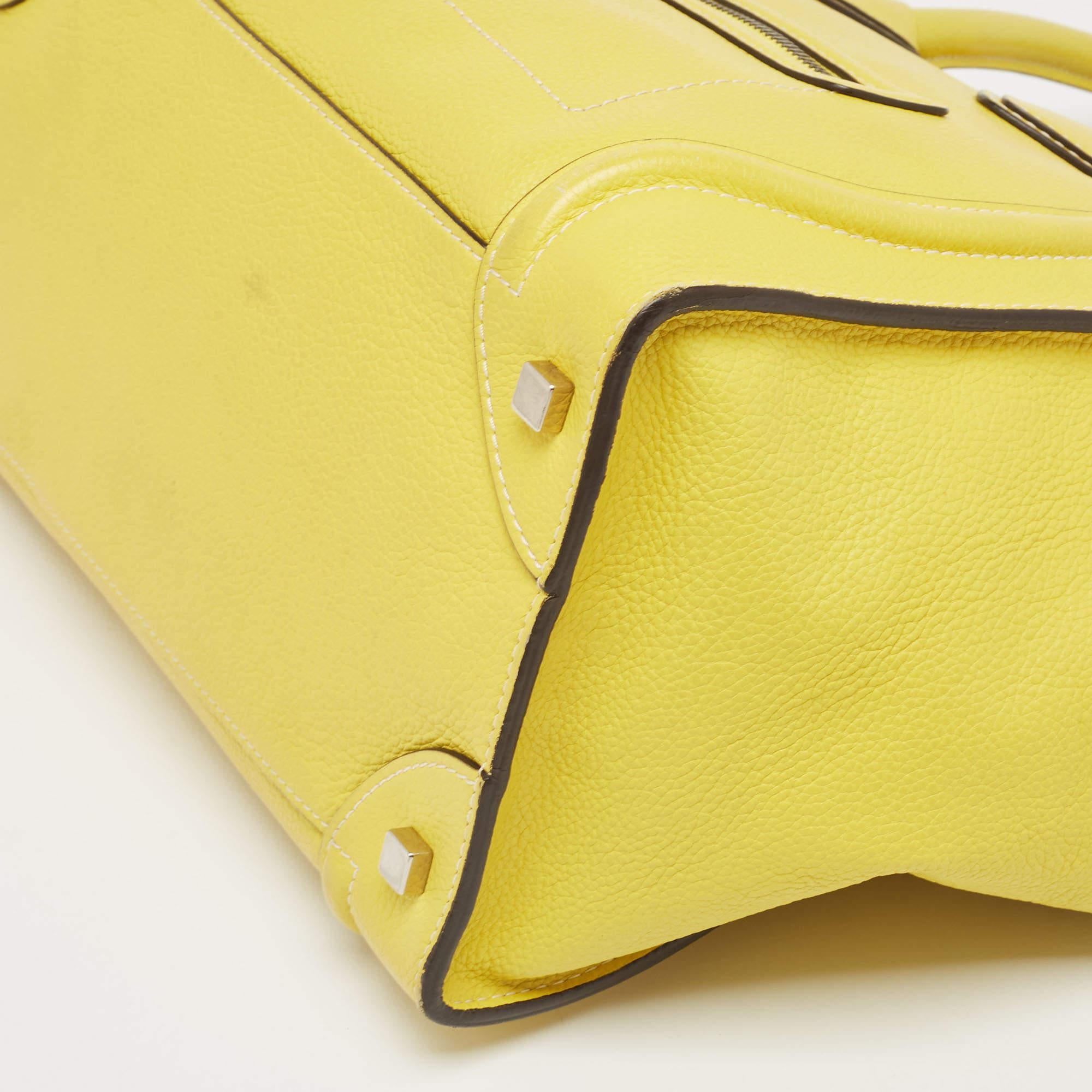 Celine Yellow Leather Mini Luggage Tote For Sale 9