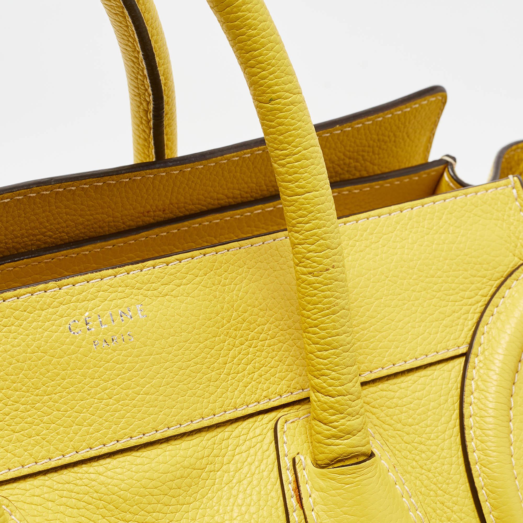 Celine Yellow Leather Mini Luggage Tote For Sale 11