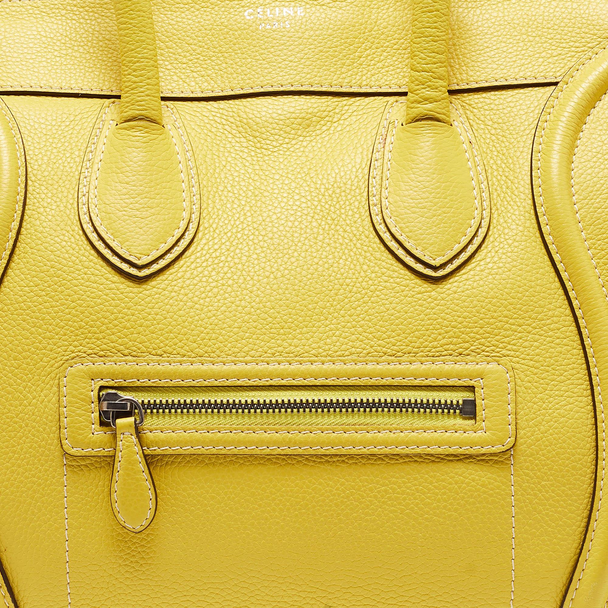 Celine Yellow Leather Mini Luggage Tote For Sale 12